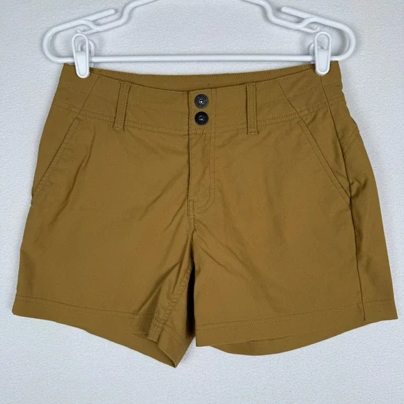 prAna Womens 6 Olivia Alana Shorts Hiking Outdoor Mustard Camo Nylon Stretch - Picture 9 of 16